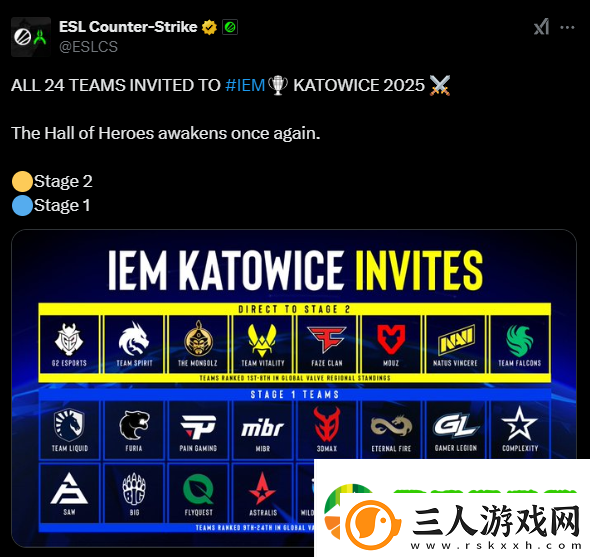 ESL公布IEM卡托维兹2025直邀战队名单