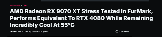 AMDRX9070XT压力测试表现亮眼!性能媲美RTX4080