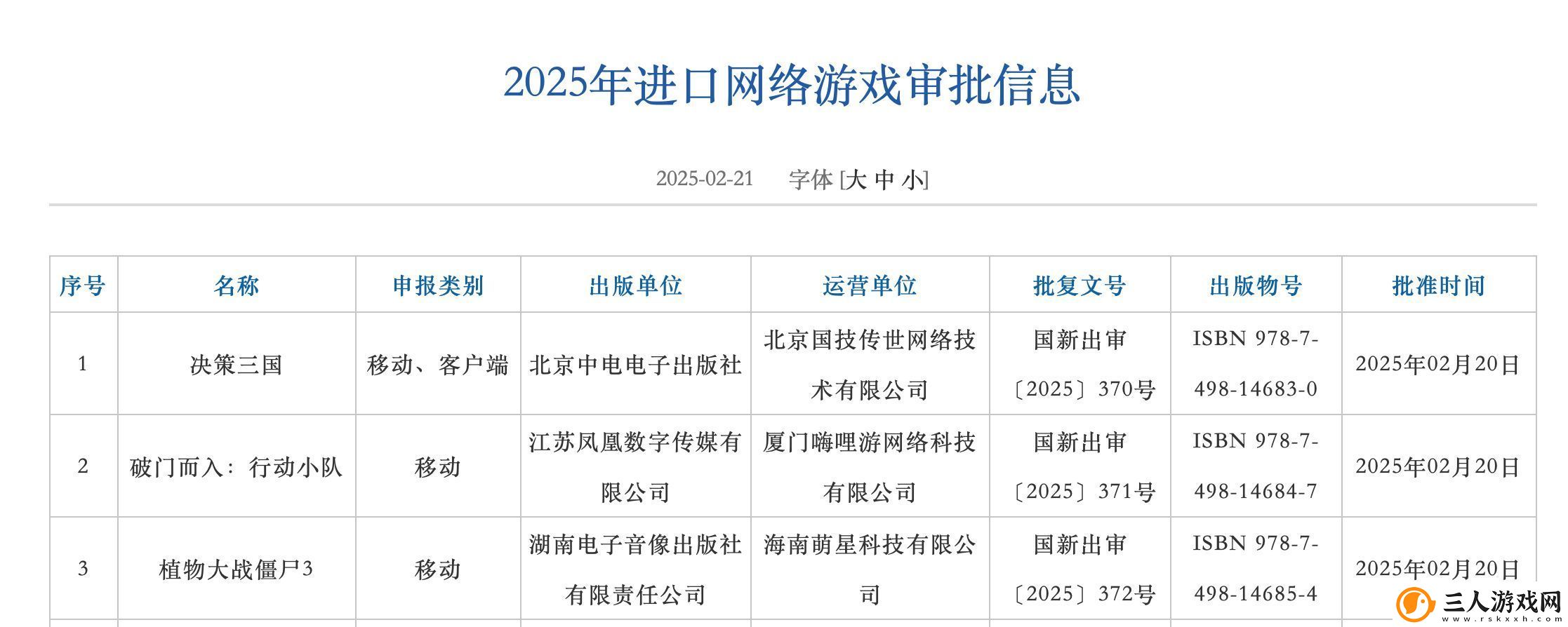 2025年2月进口+国产版号发布！